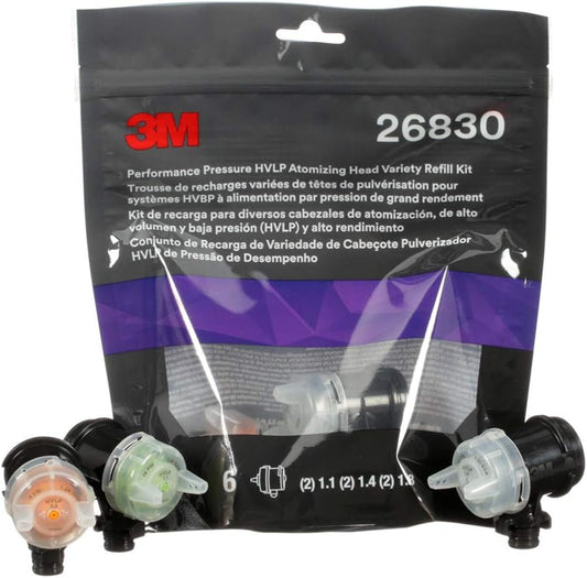 3M Performance Pressure HVLP Atomizing Head Refill Variety Kit, 26830, for use with 3M Performance Industrial Spray Gun, Sizes 1.1, 1.4, 1.8