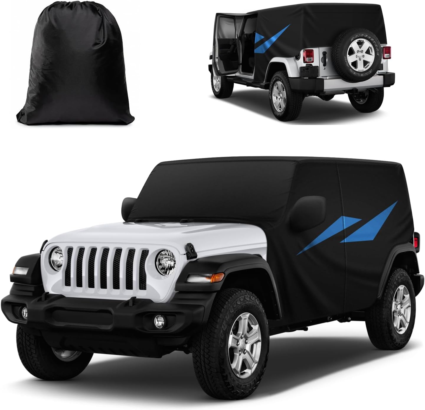 Car Cover for Jeep Wrangler JK JL 4 Door 2007-2025 Waterproof All Weather Car Covers with Door Zipper for Wrangler UV Protection Black