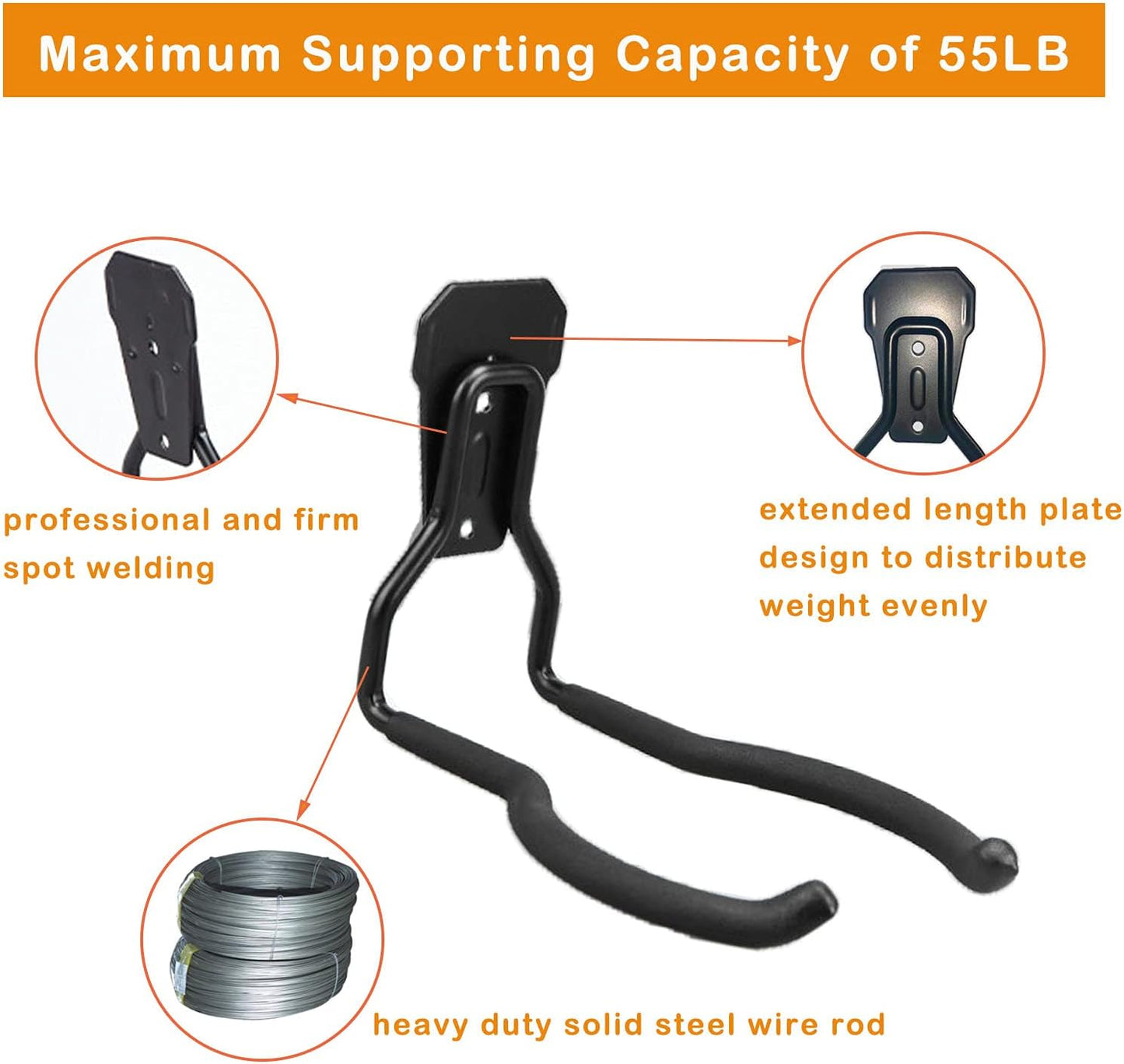 Garden Power Tool Hanger, Garage Wall Hooks, Weedeater Rack, String Trimmer Hanger, Utility Hooks for Garage Tool Organizers and Storage - Black, 4 Pcs