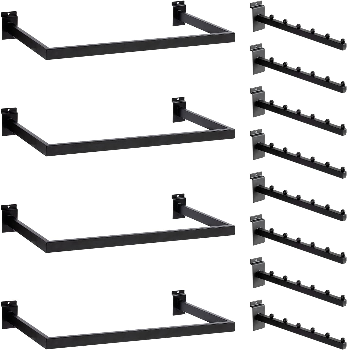 12 Pack Slatwall Accessories Kit with U-Shaped Rectangular Tubing Hangrails and Waterfall Display Hanger, Slatwall Hooks and Hanger for Clothing Retail, Merchandise Display