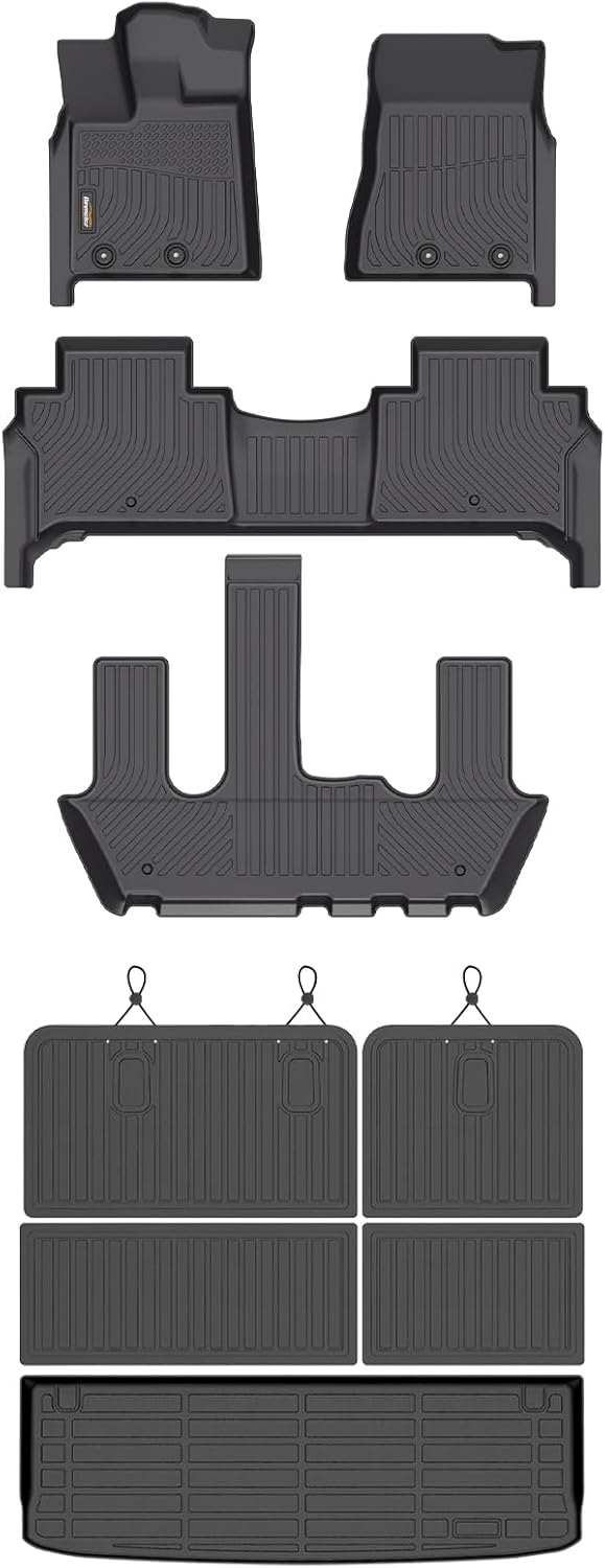 Binmotor-Floor Mats & Cargo Liner for Nissan Armada/Infiniti QX80 2025丨Bucket Seat (7 Seats) 丨TPE All Weather Car Mats for Nissan Armada Accessories Floor Liners Rubber Trunk Mat