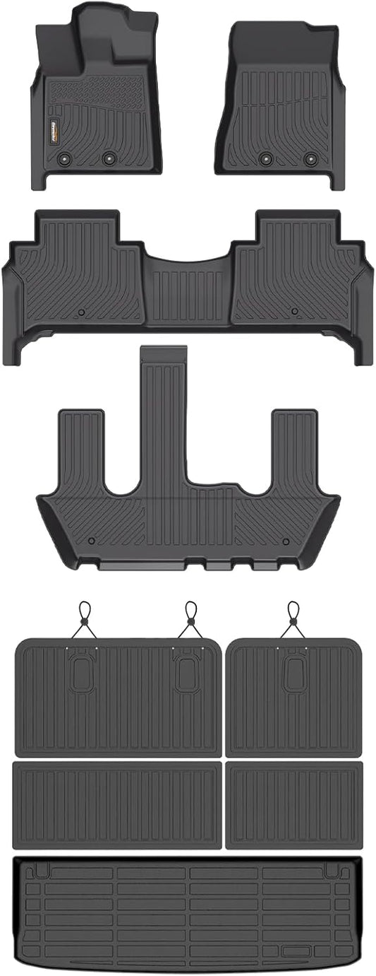 Binmotor-Floor Mats & Cargo Liner for Nissan Armada/Infiniti QX80 2025丨Bucket Seat (7 Seats) 丨TPE All Weather Car Mats for Nissan Armada Accessories Floor Liners Rubber Trunk Mat