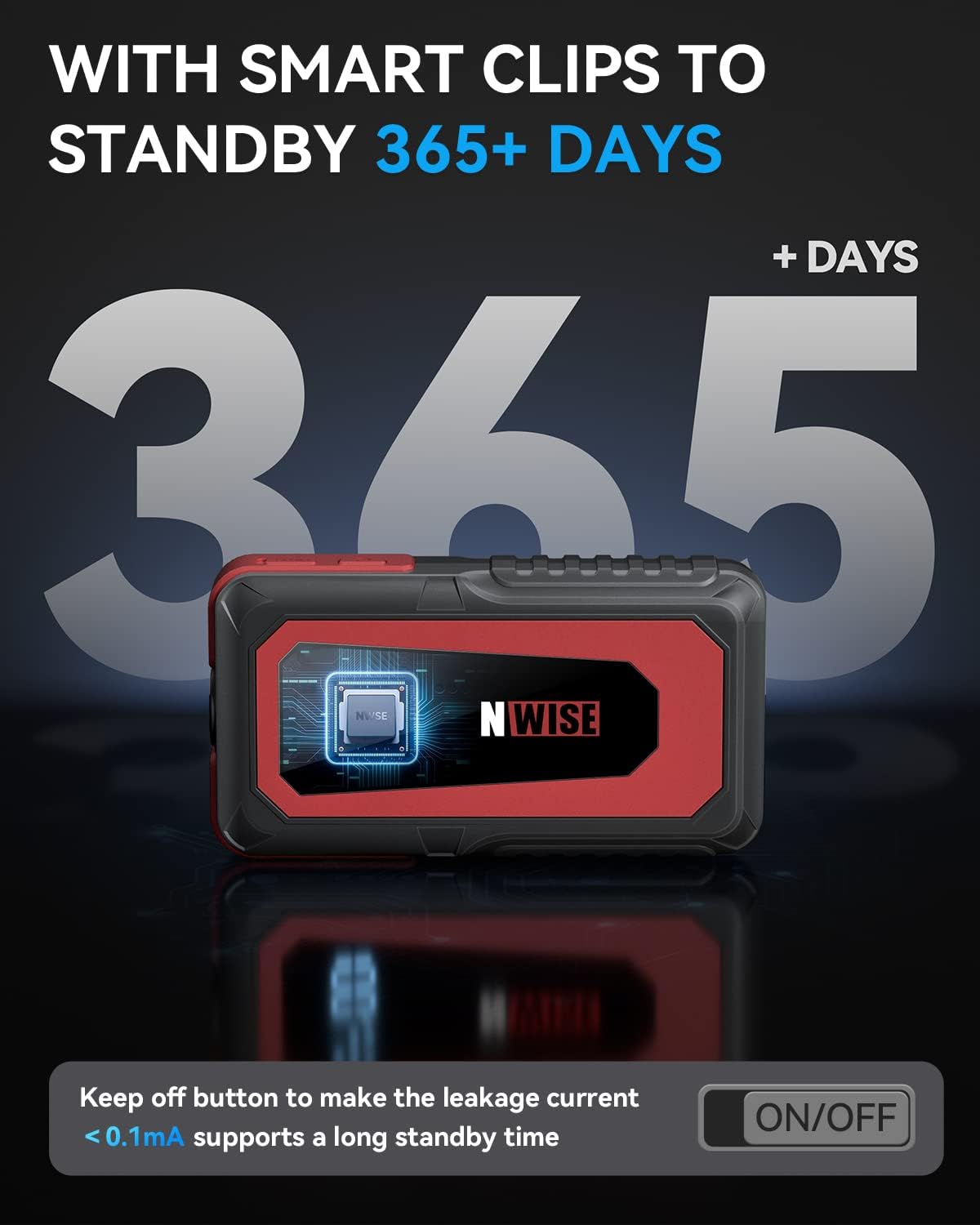 NWISE Car Jump Starter, 2000A Peak 20000mAh Portable Battery Pack with Smart Safety Jumper Clamps,12V Jump Boxes with LCD Display, LED Light, USB Ports