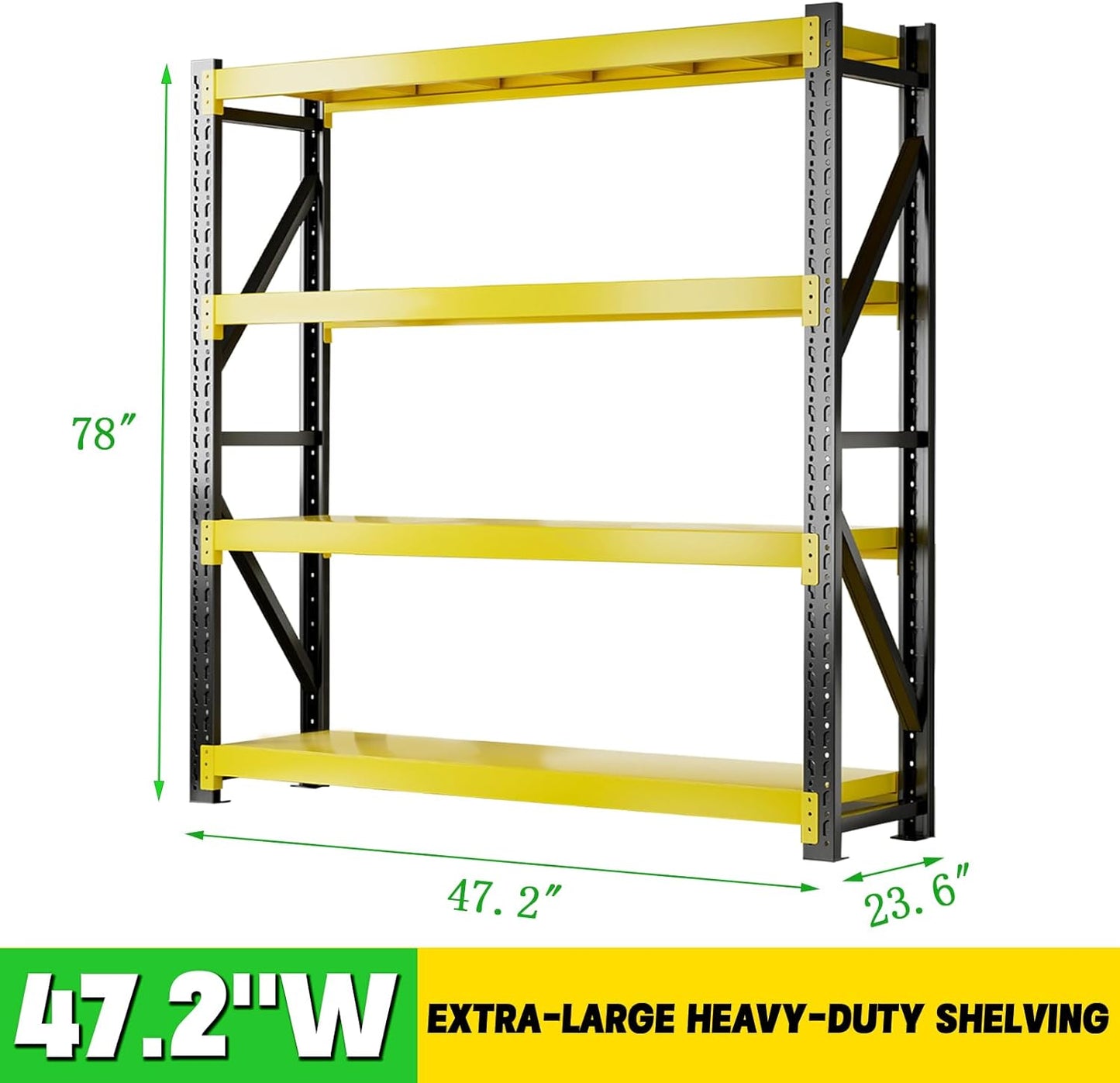 3000LBS Heavy Duty Storage Shelves,78''H Metal Garage Shelving, 4-Tier Adjustable Garage Organization Shelving Units, Industrial Shelving for Warehouse,Workshop- Black & Yellow