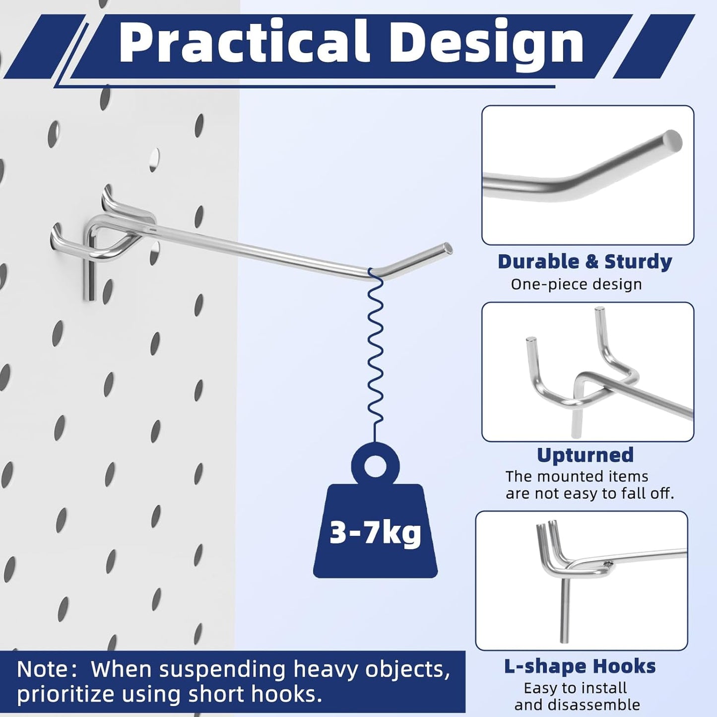 100 Pack Pegboard Hooks Heavy Duty 2 4 6 Inch Pegboard Hooks 1/8 Stainless Steel Peg Board Shelving Hanging Tool Pegs Organizer Accessories Kit for Garage Kitchen Store Craft Organizing Wall Storage