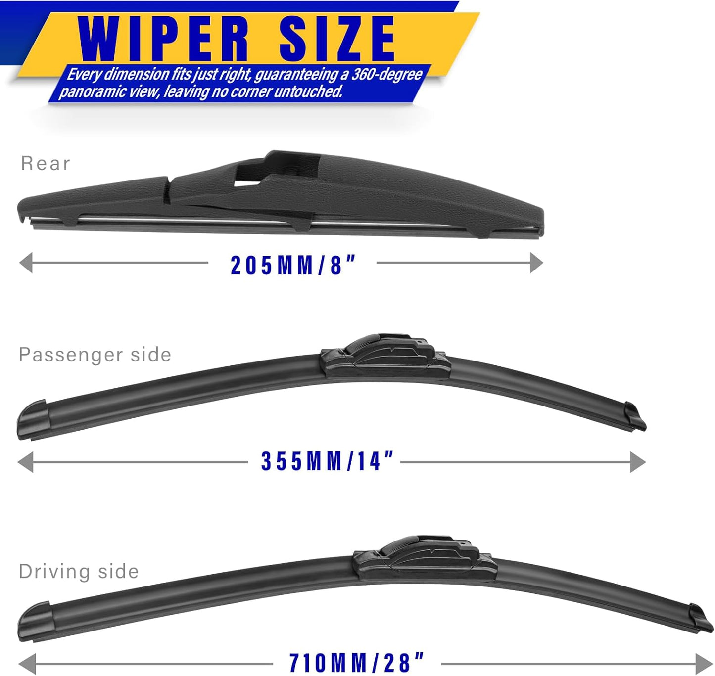 3 wipers Replacement for 2012-2019 Toyota Prius C, Windshield Wiper Blades Original Equipment Replacement - 28"/14"/8" (Set of 3) U/J HOOK
