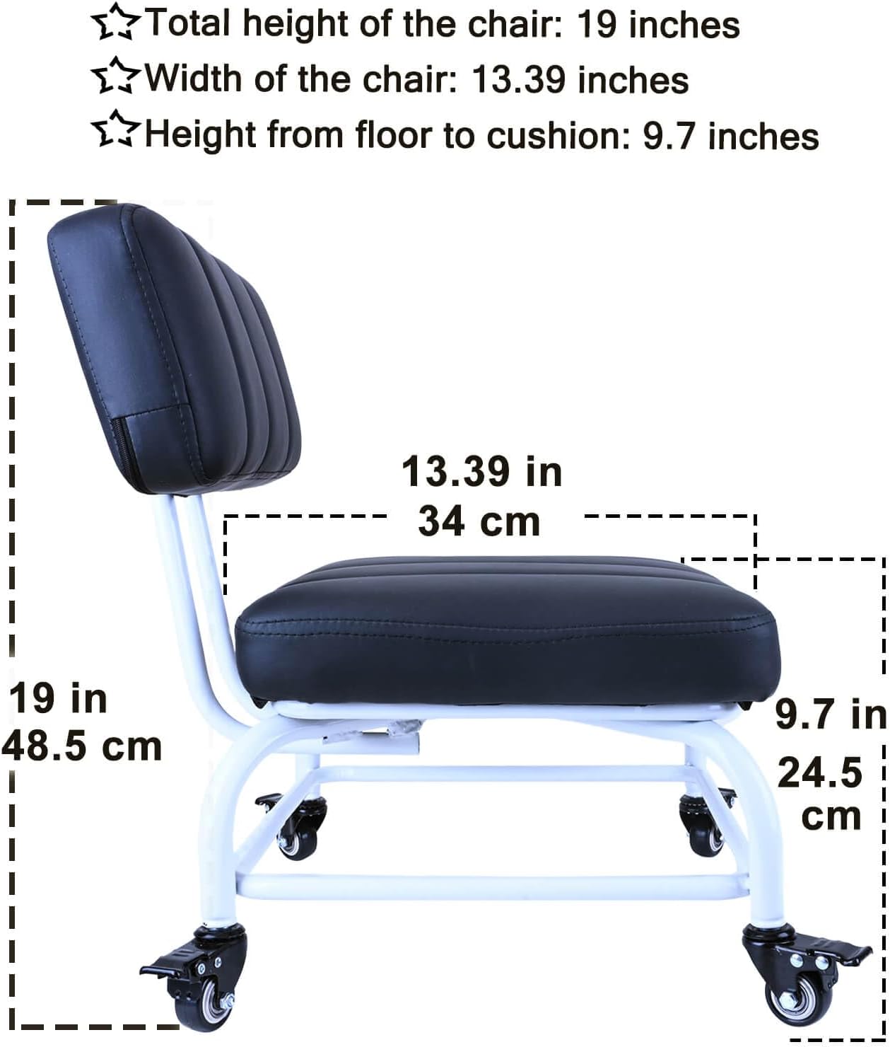 Rolling Stool and 4 Wheels with Brakes Rolling Chair for Home Office Garage Shop Roller Seat Water-Proof High Density Cushion and Steel Black