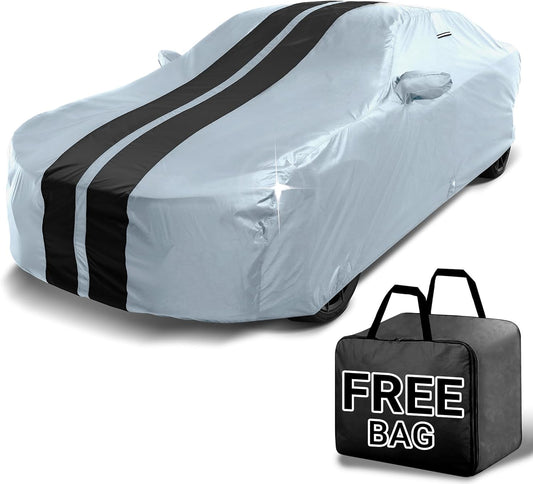 iCarCover Custom Car Cover for Buick Lucerne (2005-2011) Waterproof All-Weather Rain Snow UV Sun Protector Full Exterior Indoor Outdoor Car Cover (Stripe - Gray/Black)