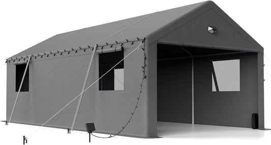 13x25 Carport Canopy, Heavy Duty Car Port, Portable Car Ports Garage with 2 Roll-Up Zipper Drive Through Doors, Grey