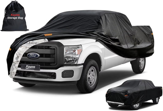 Kayme Truck Cover Custom Fit Ford F-250(1999-2000) Extended Cab Long Bed. Full Exterior Heavy Duty Outdoor Pickup Truck Car Cover Waterproof All Weather.Car Tarp for Wind Sun Dust Protection.Black