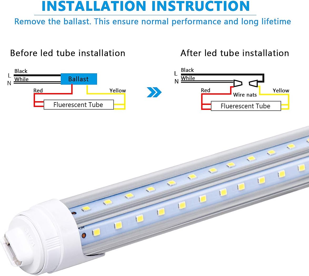 12 Pack, R17D/HO 8FT LED Bulbs - Rotate V Shape, 6000K Cold White 100W, 15000LM, 200W Equivalent F96T12/DW/HO, Clear Cover, T8/T10/T12 Replacement, Dual-End Powered, Ballast Bypass