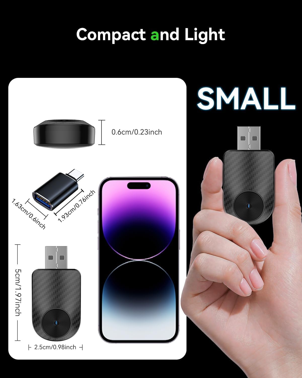 2-in-1 Apple CarPlay & Android Auto Wireless Adapter - 2025 Upgraded Mini Dongle with USB-C, Plug & Play Seamlessly Converts Factory Wired to Wireless, Fast Auto-Connect No Delay for Cars 2016+