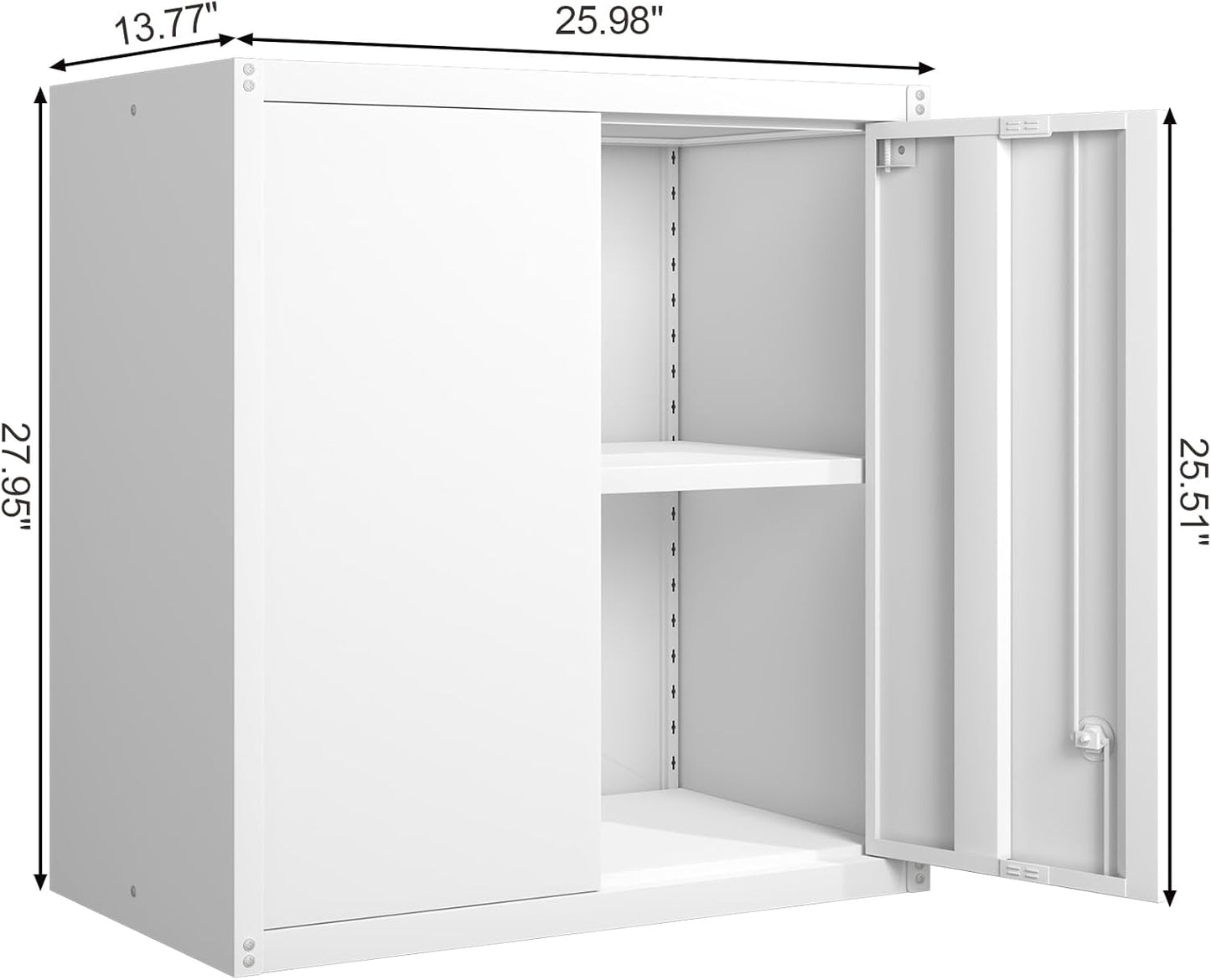 GREATMEET Metal Wall Cabinet, Wall Mounted Cabinet with Doors and Adjustable Shelf, Metal Storage Cabinet with Lock, Wall Cabinet for Garage, Pantry, Utility Room, White
