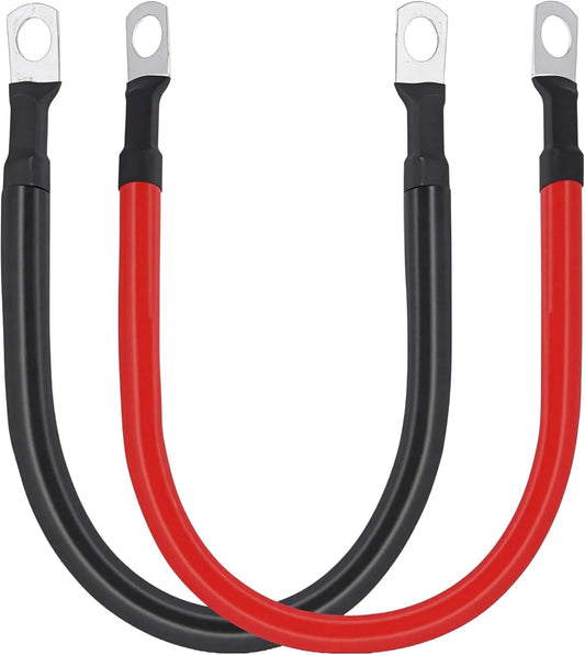 2 AWG Battery Cable 2AWG Gauge Pure Copper Battery Inverter Cables with 3/8 in Lugs Both Ends Power Inverter Wire Set for Automotive Solar Marine Boat RV Car Motorcycle Red and Black (1FT)