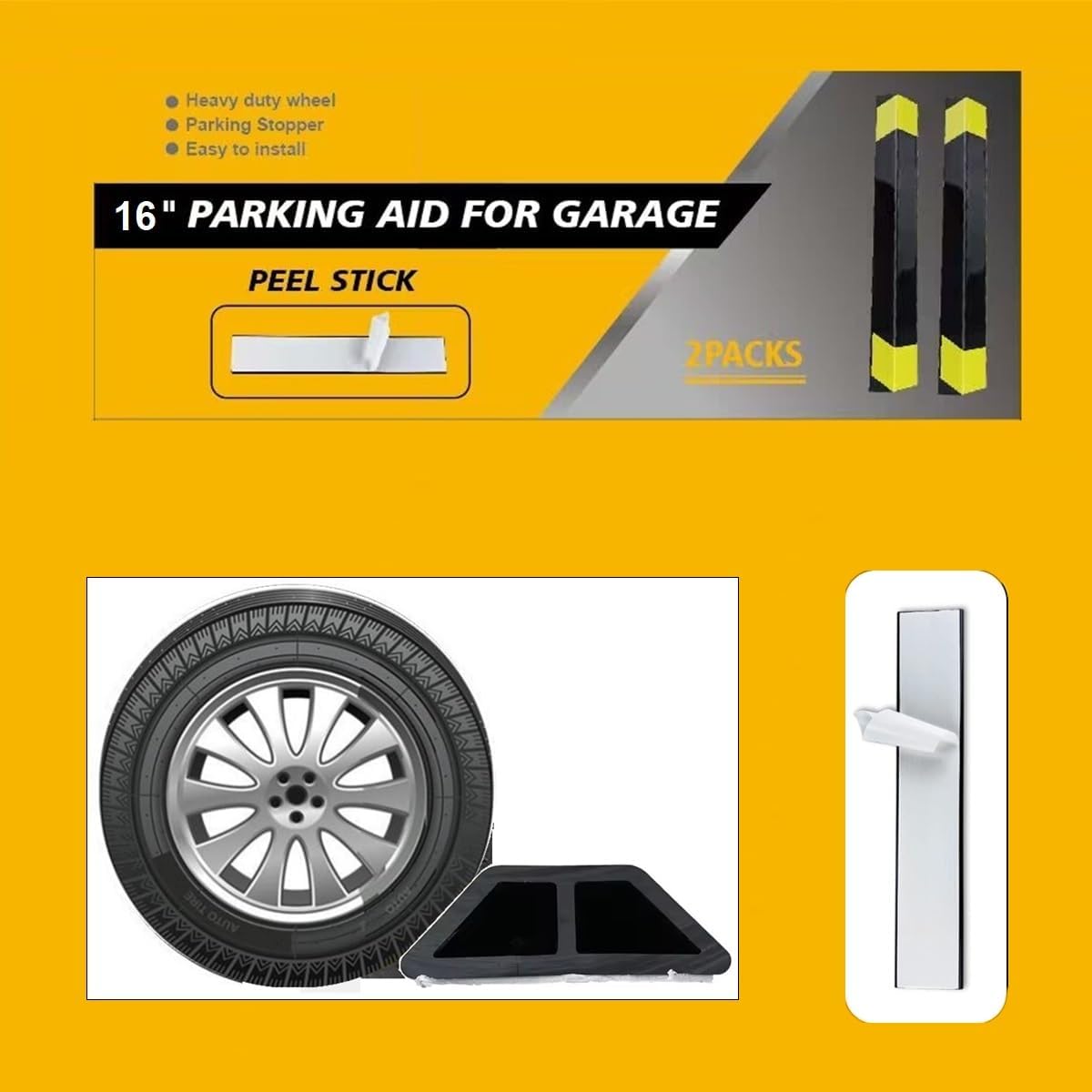 2 Pack 16" Parking Aid for Garage Heavy Duty, Car Parking Stopper for Garage, Parking Aids Protects Car, Parking Stopper Easy to Install (2 Pack 16" L x 1.25" H)