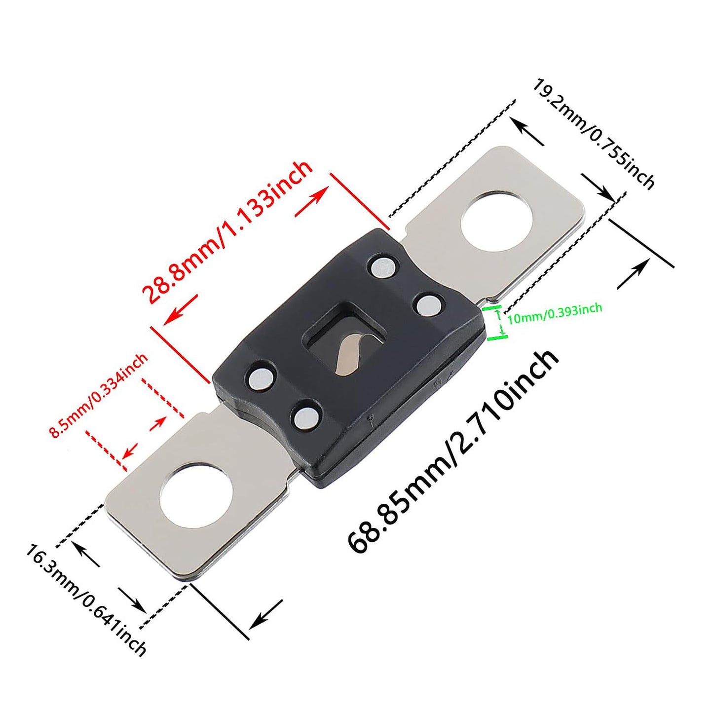500A MEGA High Current Fuse - 500 Amp Bolt-on Fuse for Cars, Trucks, Construction Vehicles, Buses, Caravans (2 Pcs)