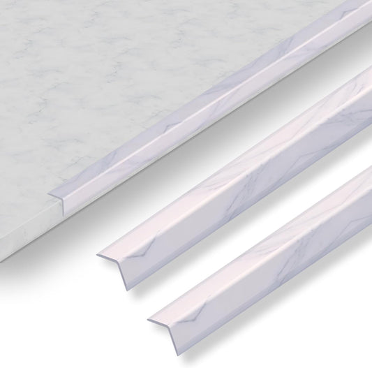 6 Pcs 49" Wall Corner Protector Trim, White Marble Grain Edge Strip for Door and Window Frames Mirror Trim Backsplash Tile Edge (White Marble)