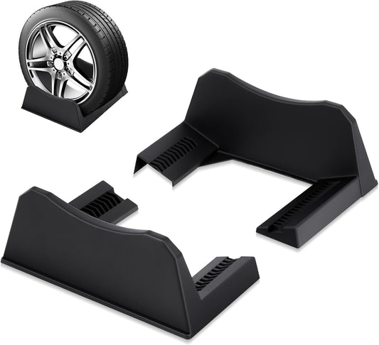 2 Pcs Car Tire Display Stand Wheel Display Rack Adjustable Width Rim Storage Wheel Rim Holder Tyre Stand Base Tire Tray Base for Exhibition Shop Garage Trade Show, Black