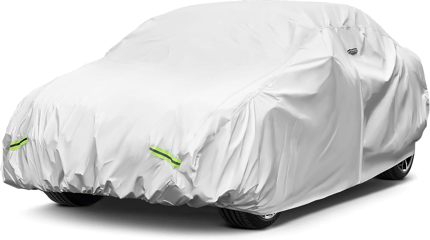 YOLENY Car Cover Waterproof All Weather Full Exterior Covers with Zipper，Universal Fit Sedan Dodge Challenger,Chevrolet Impala,Toyota Avalon,Cadillac Deville/Seville, Lexus ES etc.(UP to 201 inch)