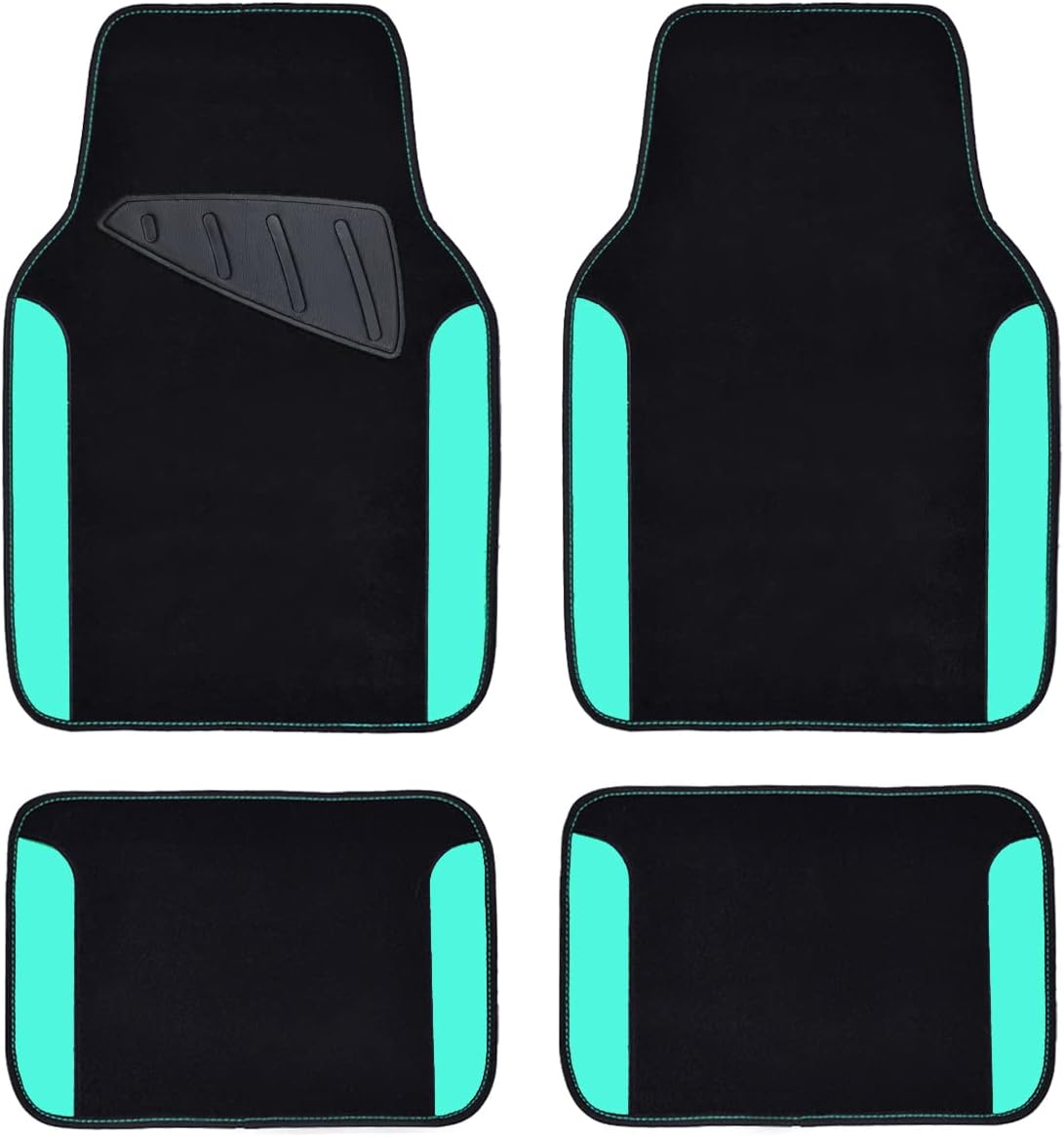 CAR PASS Waterproof Universal Fit Car Floor Mats, Teal Car Mats Fit for SUV,Vans,sedans, Trucks,Set of 4pcs Car Carpet for Women(Black with Mint)