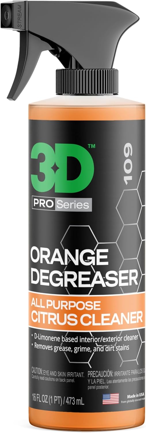 3D Orange Degreaser – Citrus-Based Car Cleaner for Oil, Grease, Grime & Adhesives – Water-Based, Non-Corrosive, Eco-Friendly, Interior & Exterior Use - 16 Fl oz