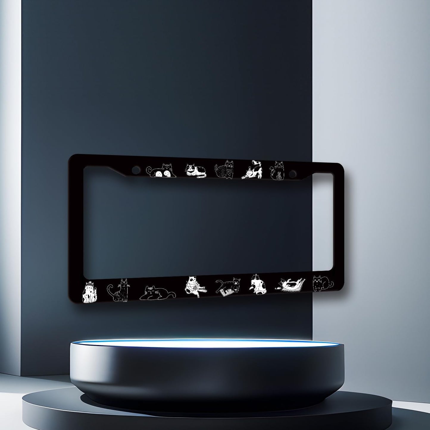 Cats License Plate Frame Cute Animal Cat License Plate Holder Stainless Steel Funny Design Compatible with Standard License Plate for USA Canada 12.3" x 6.3" with 2 Screws