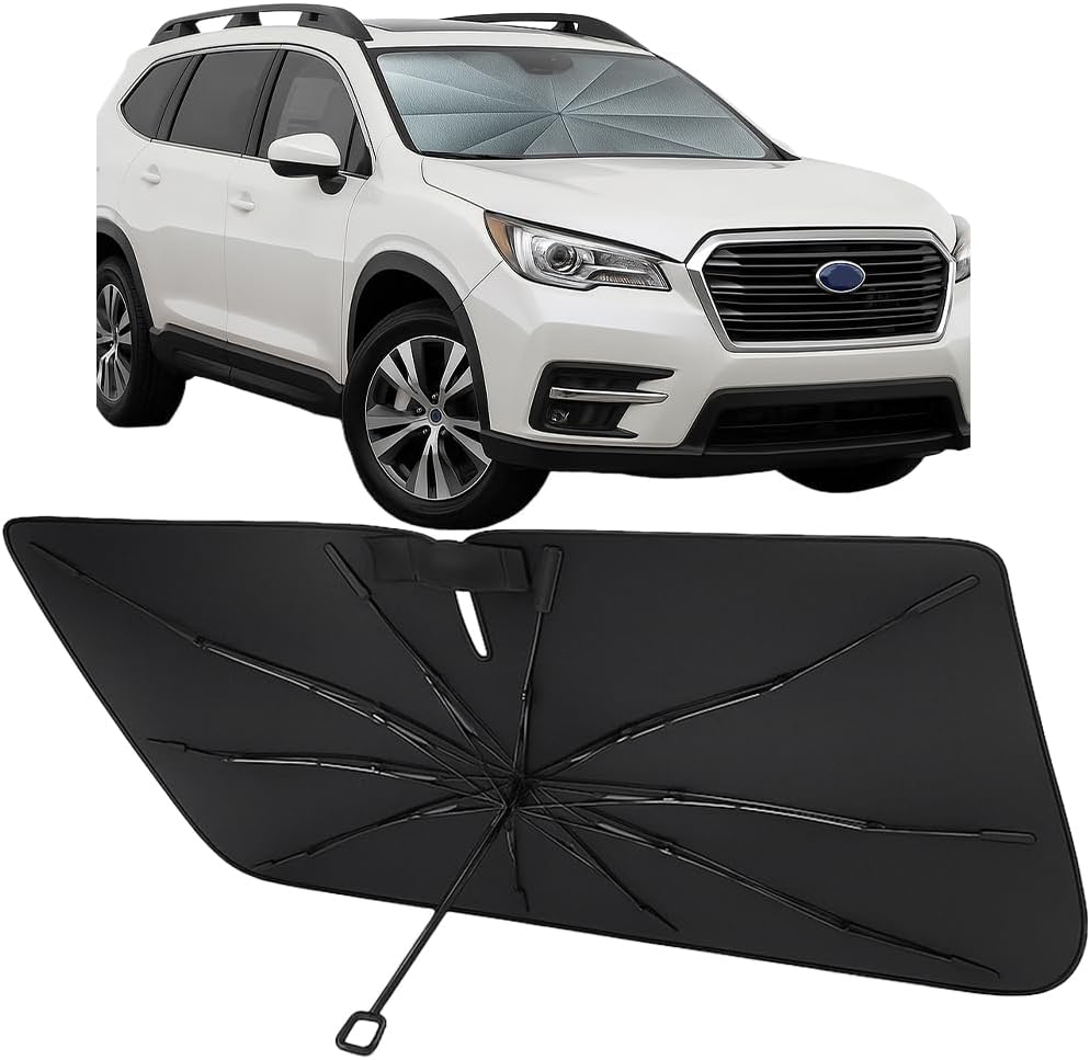 Proadsy Windshield Sun Shade Umbrella for Subaru Ascent 2019-2025 2026 Foldable Car Umbrella Sunshade with Soft TPU Handle Spring Structure Crystal Cooling Material Protect Car from Rays & Heat