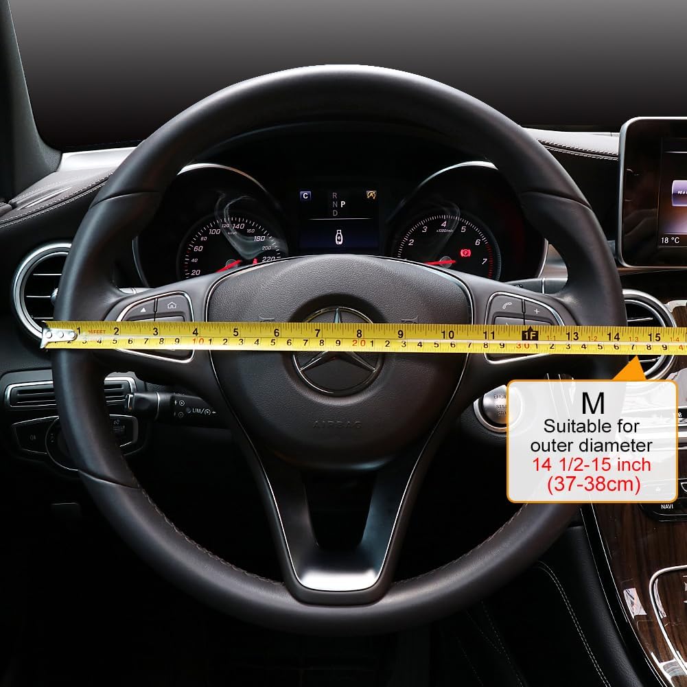 COFIT Breathable Car Steering Wheel Cover 15 inch Auto Universal Leather Wrap Non-Slip Steeringwheel Protector Automotive Interior Accessories, Beige (Suit for 14.5-15 inch)