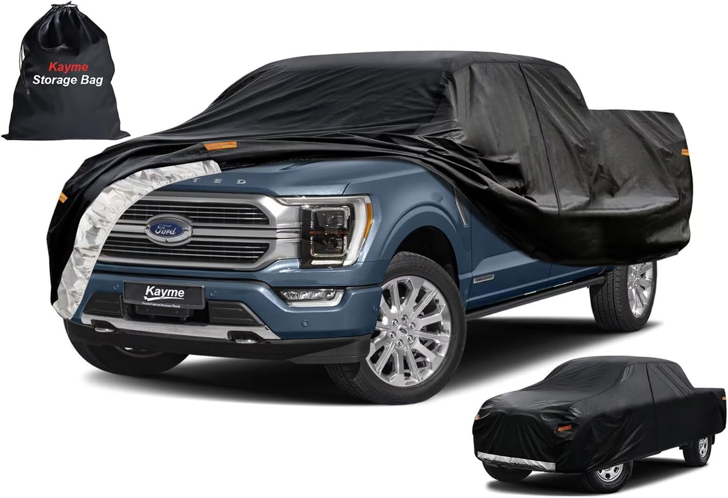 Kayme Truck Cover Custom Fit Ford F-150(1997-2025) Regular Long Bed. Full Exterior Heavy Duty Outdoor Pickup Truck Car Cover Waterproof All Weather.Car Tarp for Wind Sun Dust Protection.Black