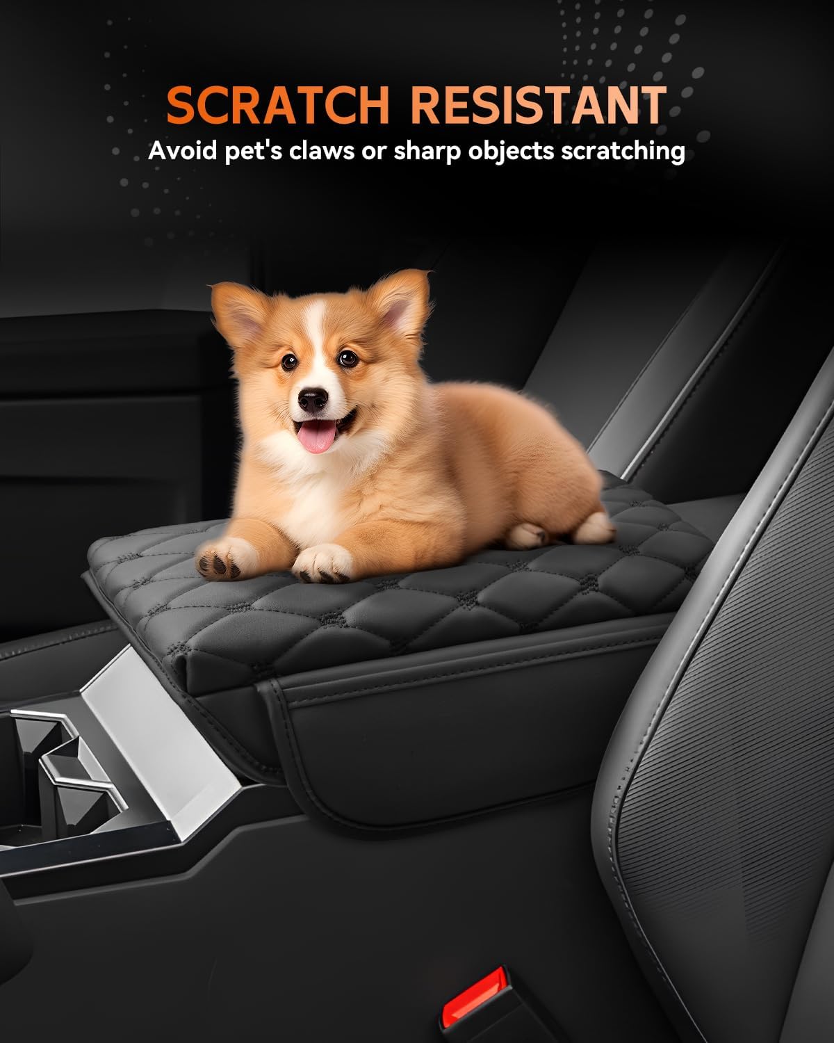 CDEFG for 2024 2025 Cybertruck Center Console Cover Armrest Cover for Tesla Cybertruck Accessories Arm Rest Protector with Side Pockets Back Mesh 4 Velcro Pockets