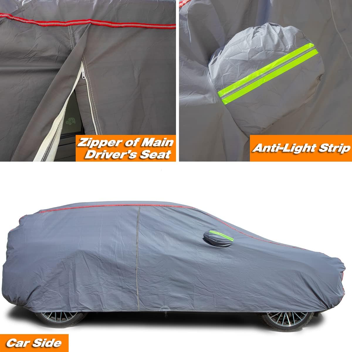 AUQDD 6-Layers PEVA New Material Truck Full Padded Car Cover Waterproof All Weather Weatherproof UV Sun Protection Snow Dust Storm Resistant Outdoor Exterior Custom Form-Fit Straps 213"-237" Grey