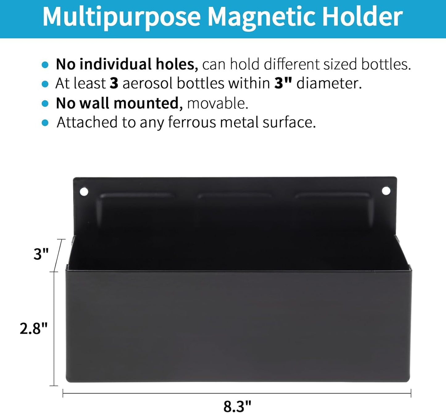 Magnetic Aerosol Spray Can Holder, Magnet Toolbox Bottle Holder, Tool Box Storage Rack for Garage and Home, Craft Workspace, Mechanic Paint Bottle Can Organizer, Black, 3"x8.3"