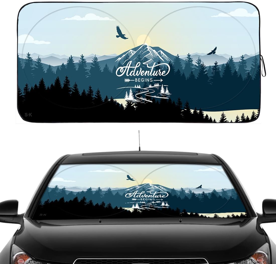 Gven Windshield Shade, Car Sun Shade for Front Windshield Sun Visor Protector Blocks UV Rays Foldable 210T Keep Your Vehicle Cool