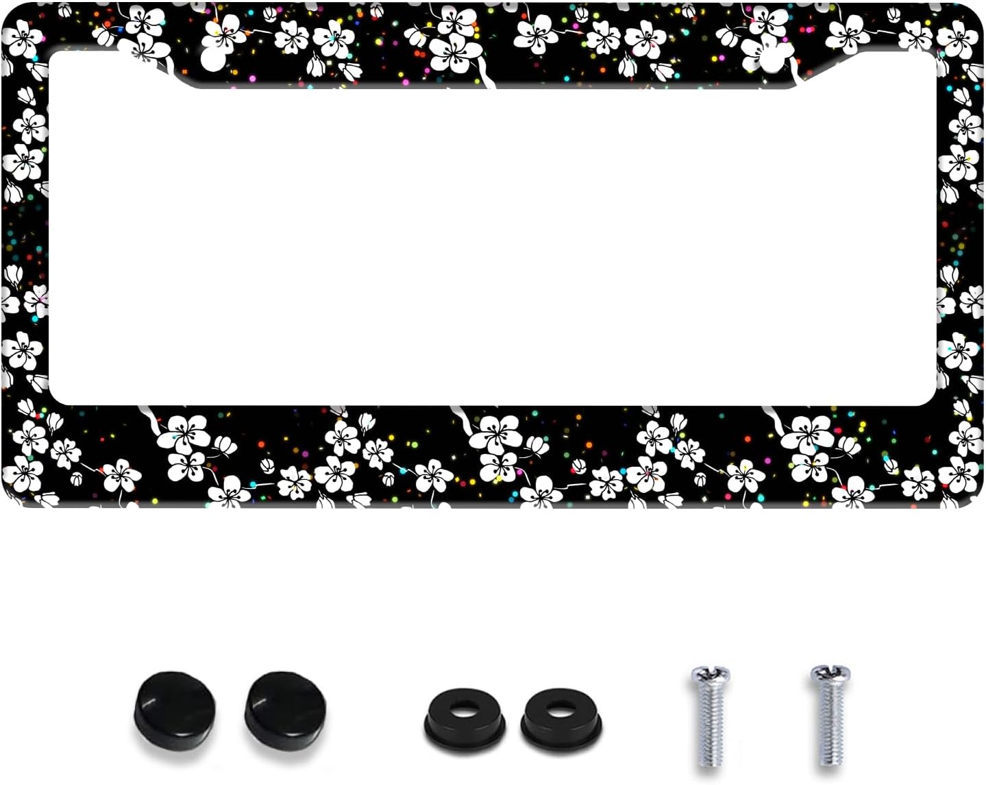Personalized License Plate Frame White Cherry Blossoms Stainless Steel Accessory Flowers License Plate Holder Funny Car Decorative 2 Holes Fits Us Standard License Plates 12.2 X 6.3 in for Men Women