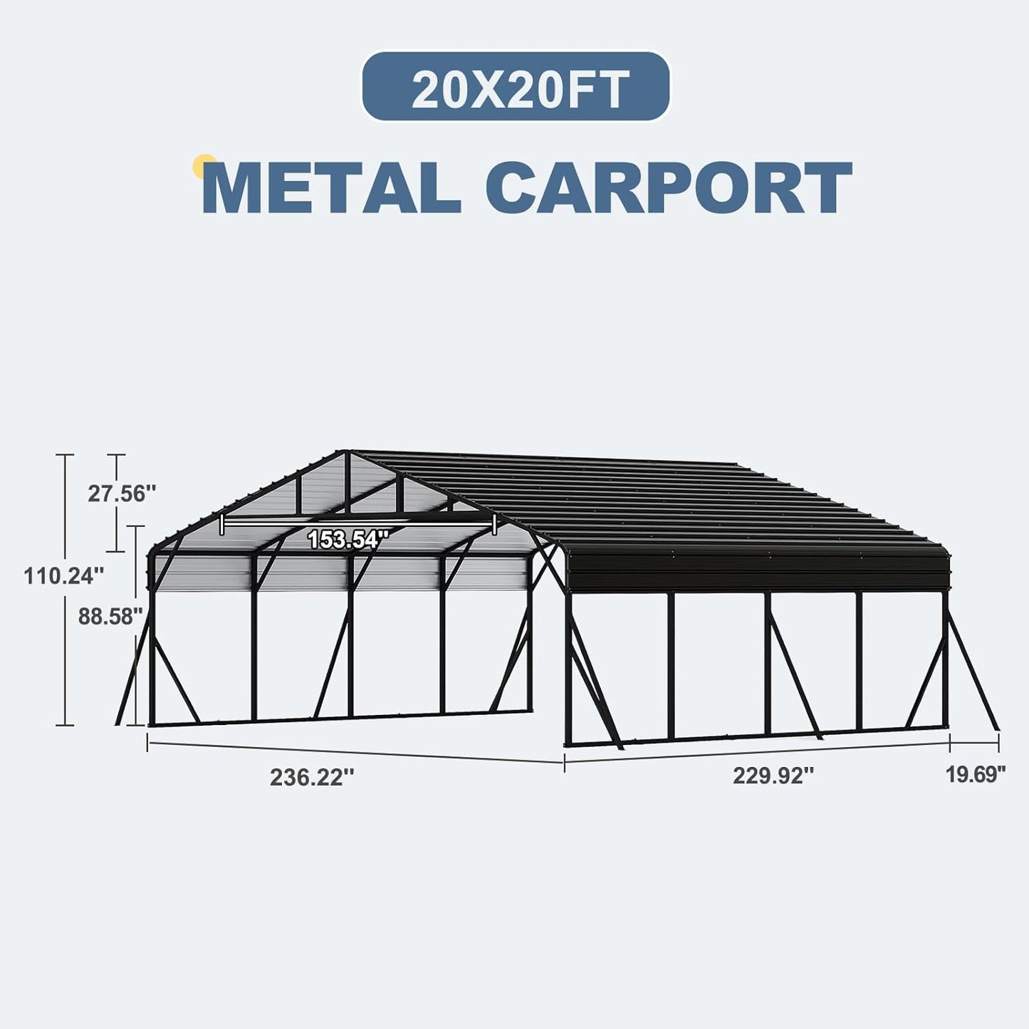 20x20 FT Metal Carport, Garage with Updated Frame Structure, Galvanized Steel Roof and Enhanced Base Canopy, Metal Garage Car Shelter Shade for Car, Boats and Truck
