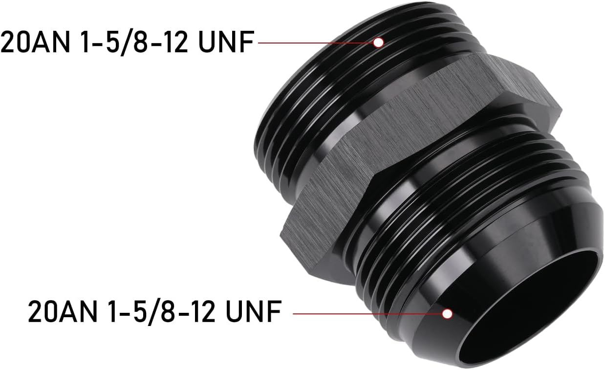 20AN Male Flare to 20AN ORB O-ring Boss Fuel Pump Rail Adapter Fitting Aluminum Black, Pack of 2