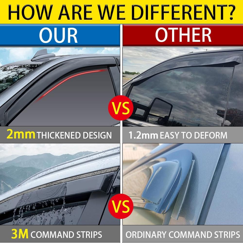 Rain Guards for Jeep Wrangler JK 2007-2018, in-Channel Side Window Deflectors for Jeep Wrangler, Window Visors for Jeep Cars, for Jeep Car Accessories, 4 pcs