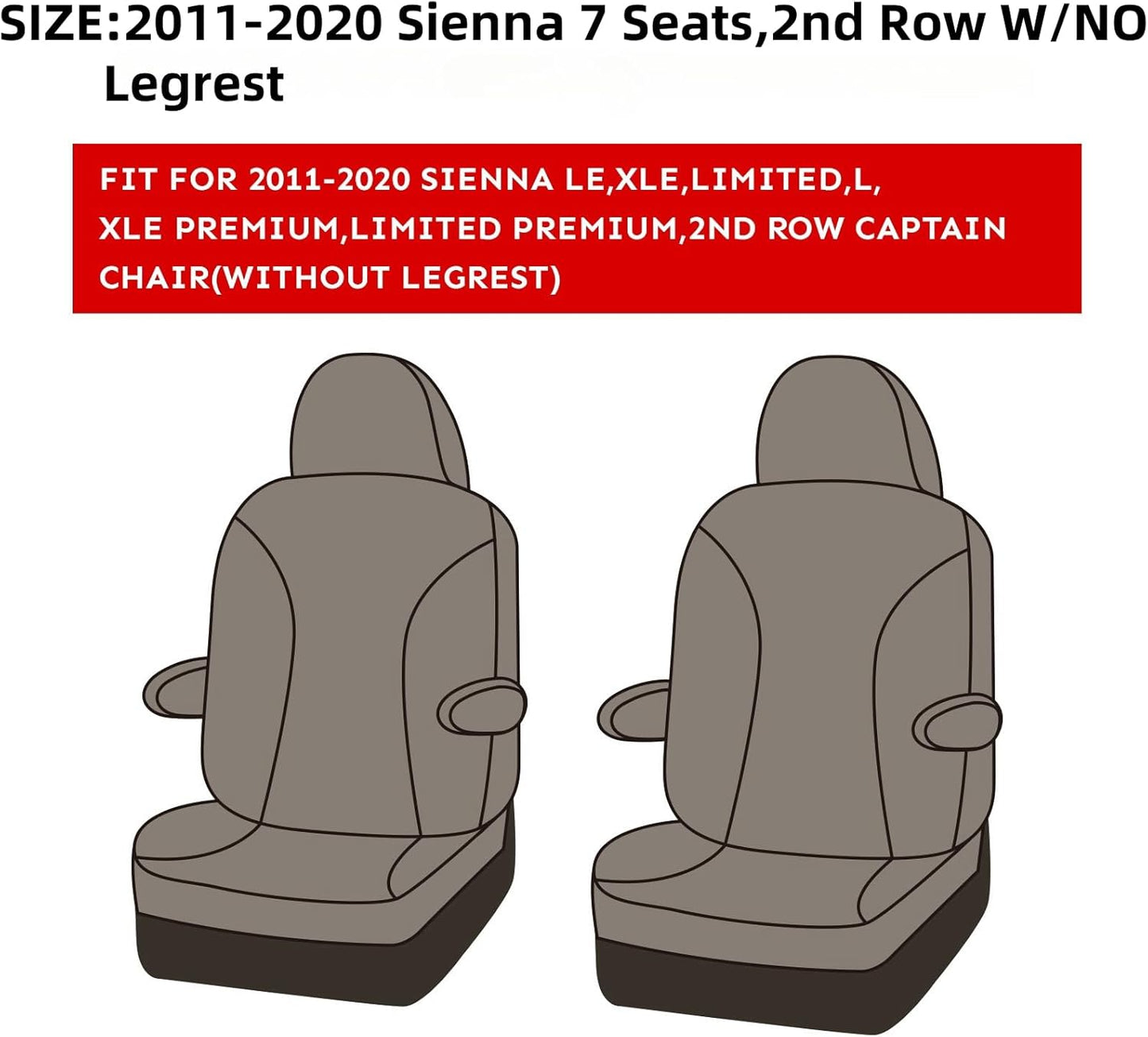 EKR Sienna Seat Covers for 2011-2020 Toyota Sienna L,LE,XLE,Limited,7 Seats,2nd Row Captain Seats W/NO Legrest,Waterproof Car Seat Cover Full Set,Car Seat Protectors- Three Row,Leather(Black/Gray)