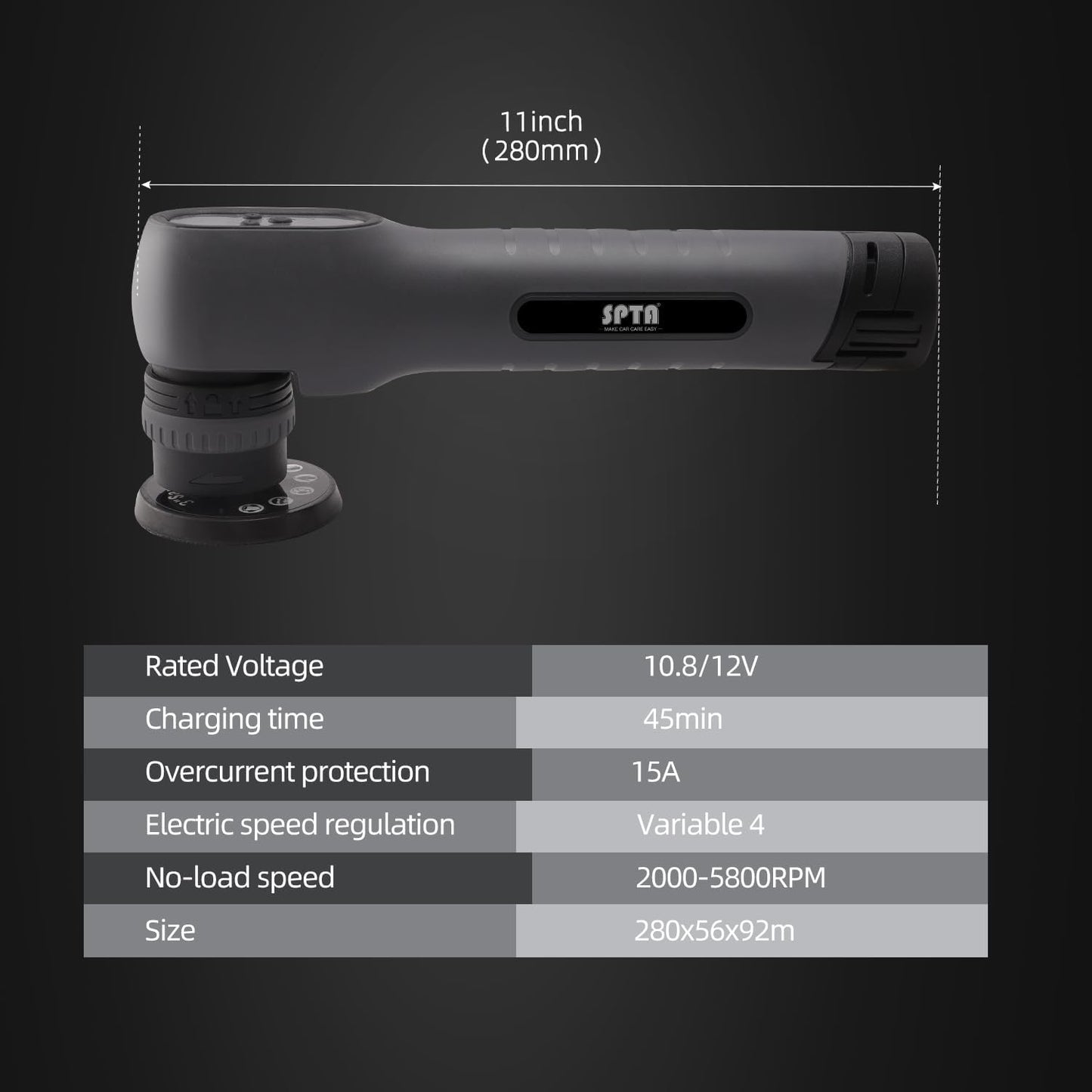 Cordless Mini Polisher, SPTA 12V Cordless Polisher for Detailed Polishing, Cordless Car Buffer Polisher, RO&DA Buffer Polisher with Mini Polishing Pads and Wool Pads for Polishing, Sanding, Cleaning