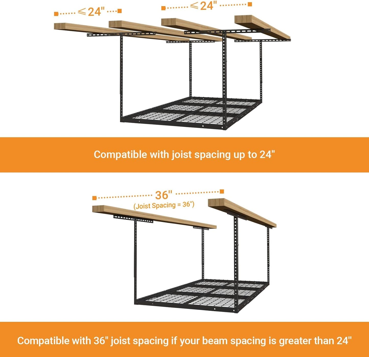 3x6ft Overhead Garage Storage Rack, Heavy Duty Metal Ceiling Shelf, 22'' to 40" Adjustable Dropdown, 450lbs Loading Weight Capacity, Black