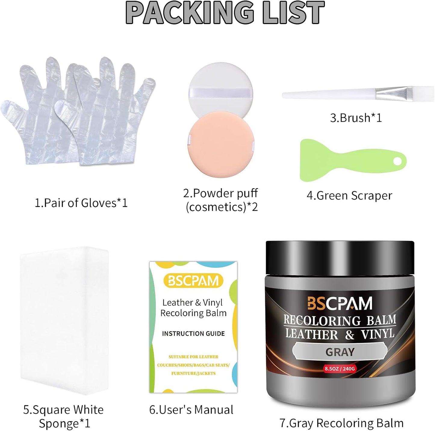 Gray Leather Recoloring Balm,Leather Couch Scratch/Stain Remover,Leather Repair kit for Vinyl Furniture and Car Interior,Leather Dye Paint for Scratched and Faded Leather Couches