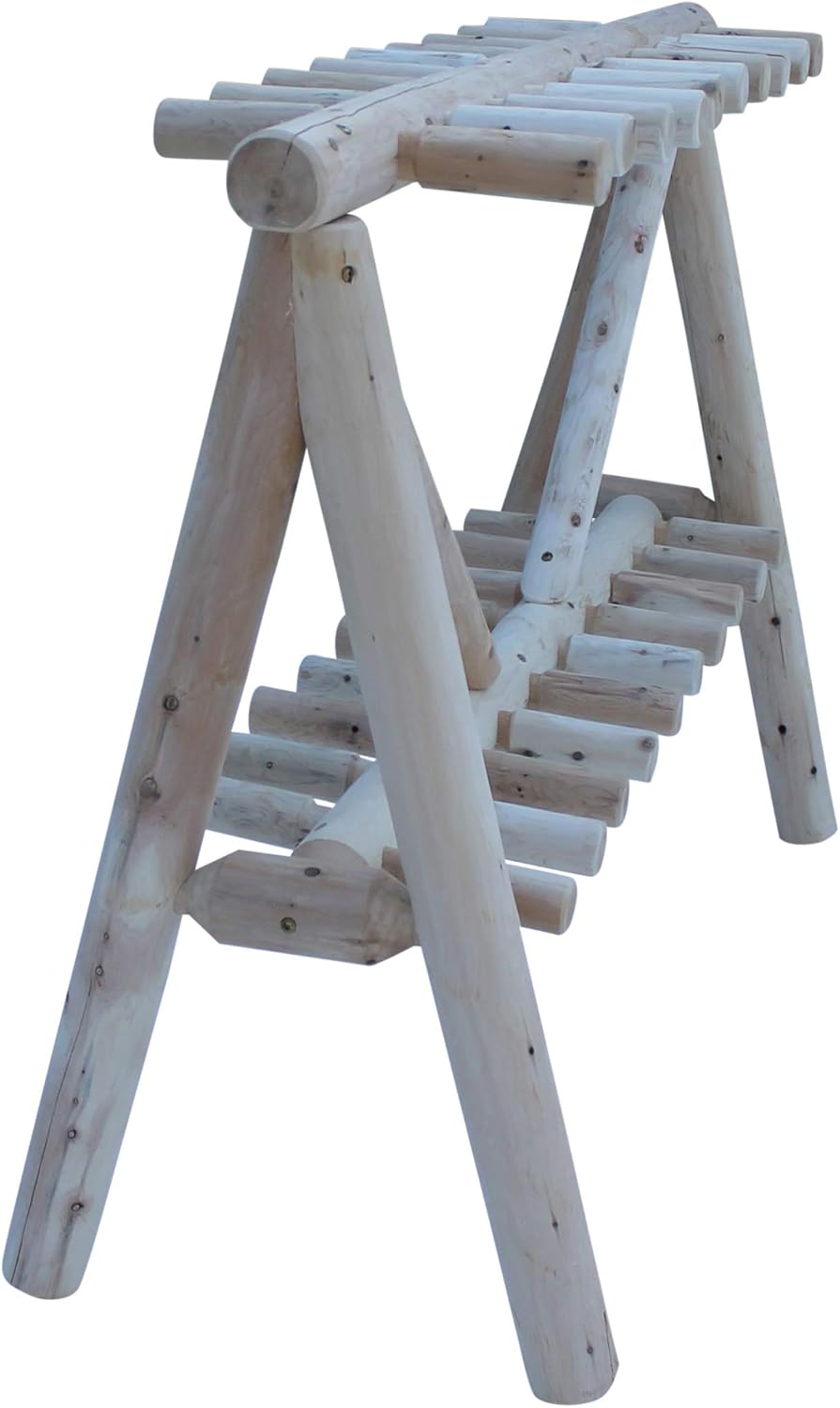 21-Place Freestanding Log Ski Rack Holder, Indoor & Outdoor Snowboard Racks, Standing Storage, Garage Racks for Snow Skis & Poles, Snowboard Rack Garage Storage Organizer - Unfinished + 15" Anchor Kit