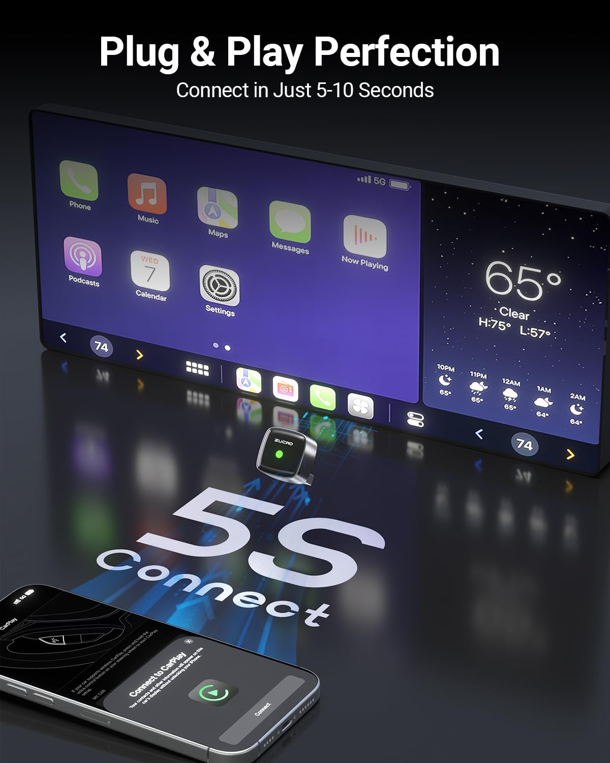 Mini Wireless CarPlay Adapter for Carplay and Android Auto 2-in-1 Mini USB Design for Cars, Plug and Play Converts Wired to Wireless CarPlay for iOS10+/Android 11+, Black