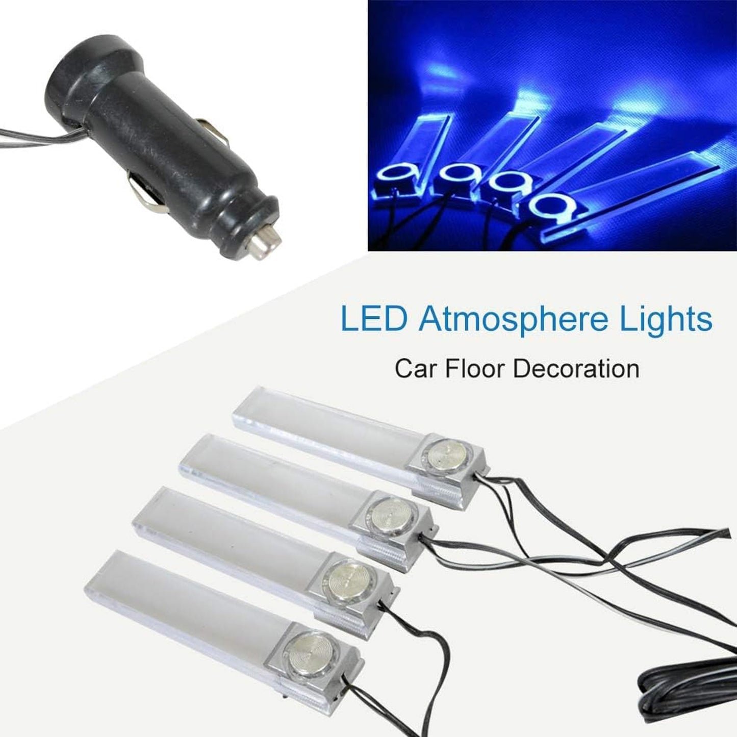 Interior Car Footwell Lights, LED Car Strip Lights, 4 in 1 12V Car Auto Interior LED Atmosphere Lights Floor Decoration Lamp, RGB Light