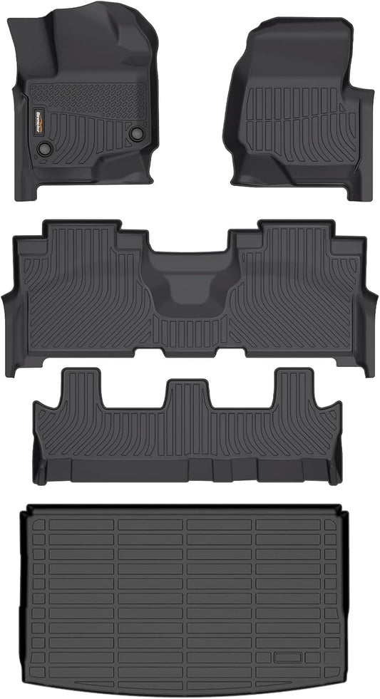 Binmotor-Floor Mats & Cargo Liner for Ford Expedition Max 2021-2025 (Only for 8 Seats with 2nd Row Bench Seat), TPE All Weather Car Mats for Expedition Max Accessories Cargo Trunk Mat