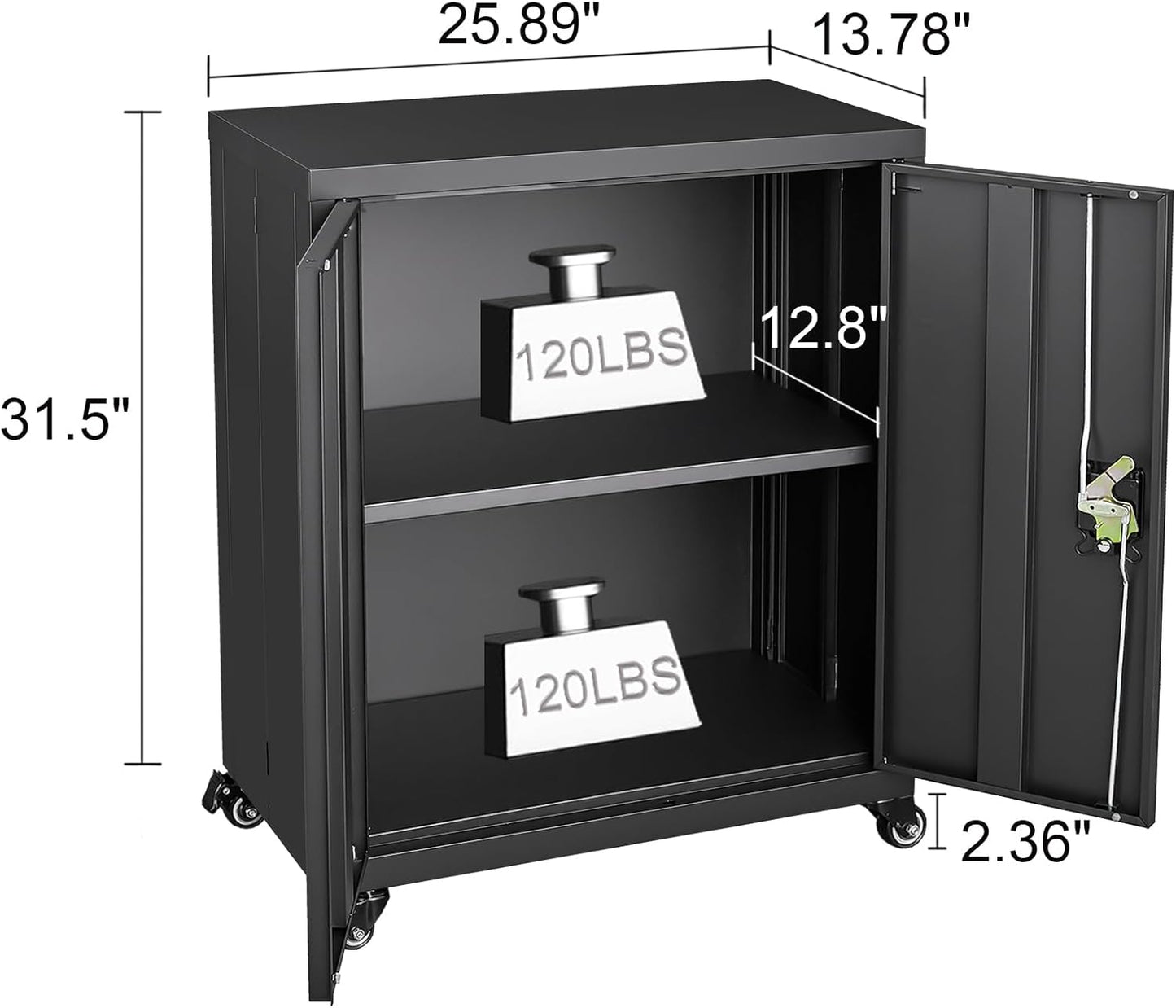 GREATMEET Garage Cabinets with Wheels, Black Garage Storage Cabinets with Doors and Adjustable Shelves，Rolling Lockable Metal Garage Storage Cabinets for Home Office Utility Room