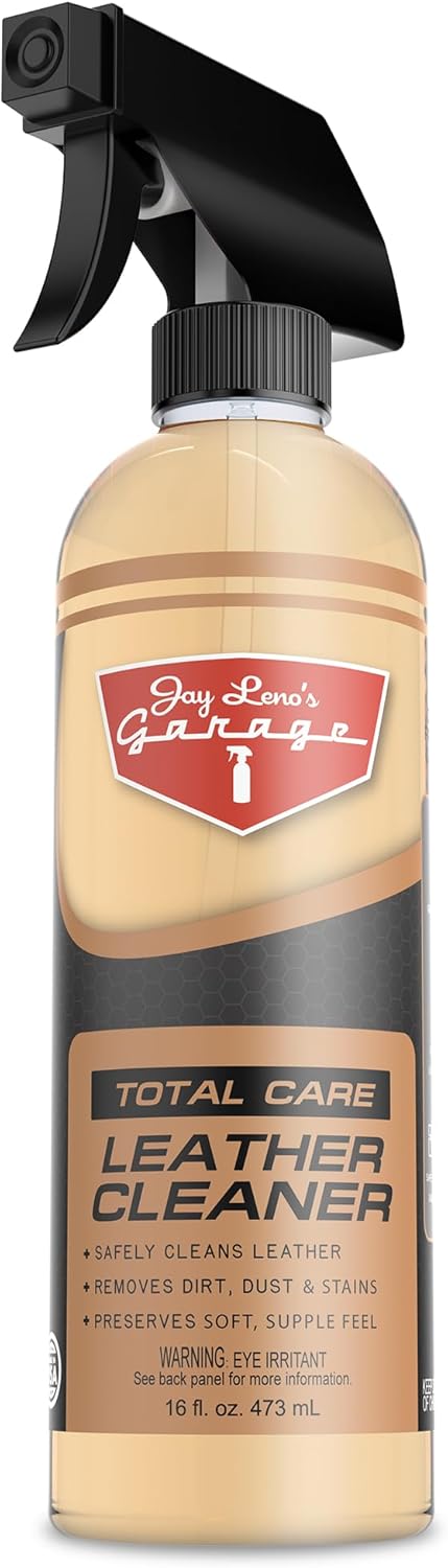 Jay Leno's Garage Leather Cleaner – Deep-Cleaning Leather Seat Cleaner for Car Interior, pH-Balanced Car Refresher That Gently Cleans, Lifts Grime, Refurbish and Restores All Leather Surfaces (16 oz)