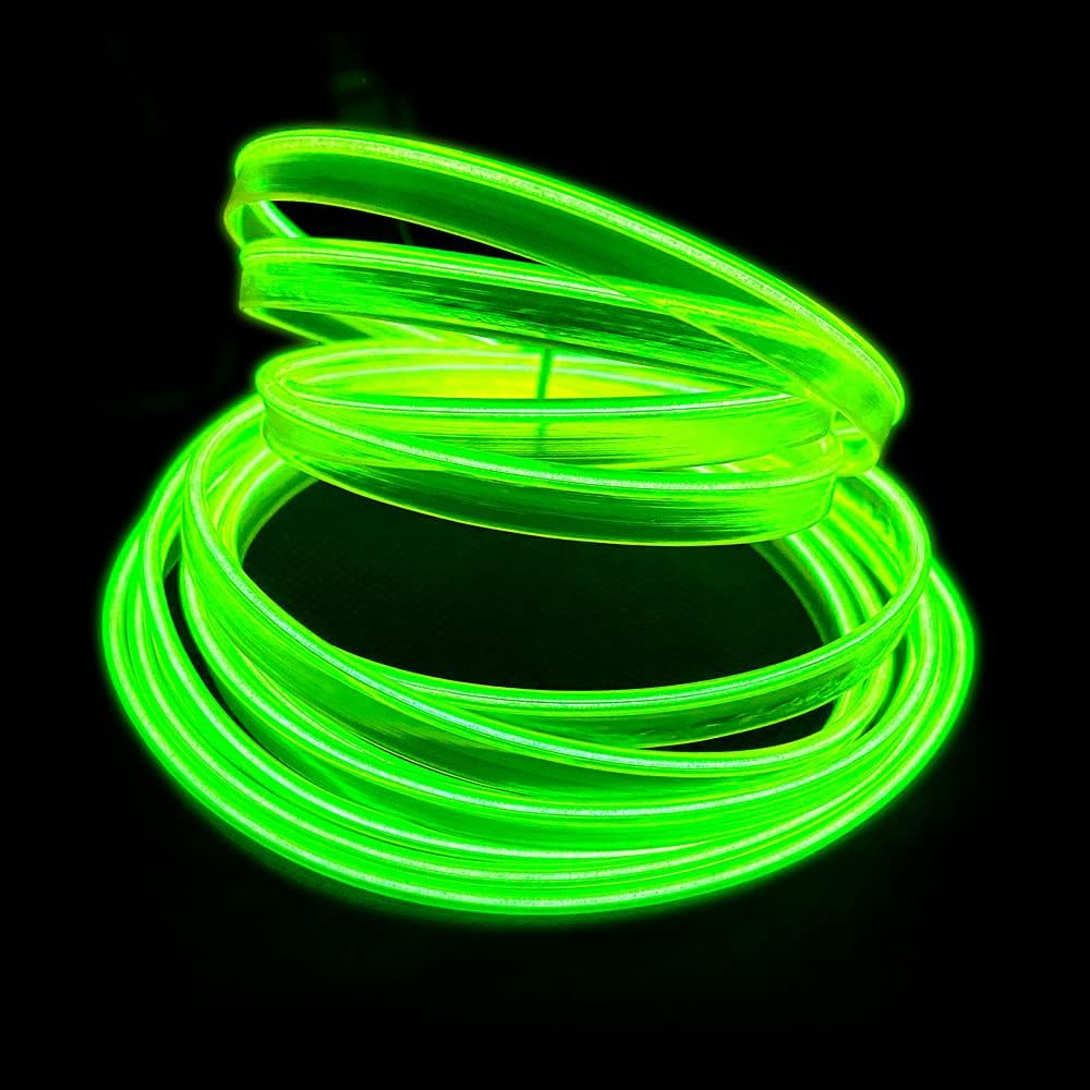 El Wire Lemon Green Interior Car LED Strip Lights, 10M Neon Wire USB 5V with Fuse Protection for Automotive Interior Decoration, with 6mm Sewing Edge