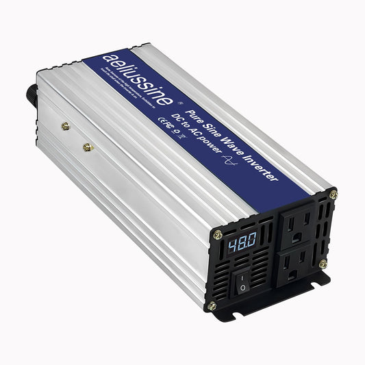 1200W Pure Sine Wave Inverter-48V DC to 110V 120V AC Power Converter with 2 AC Outlets, 48 Volt Power Inverter for Truck, Rv, Camping, Home, Emergency Power