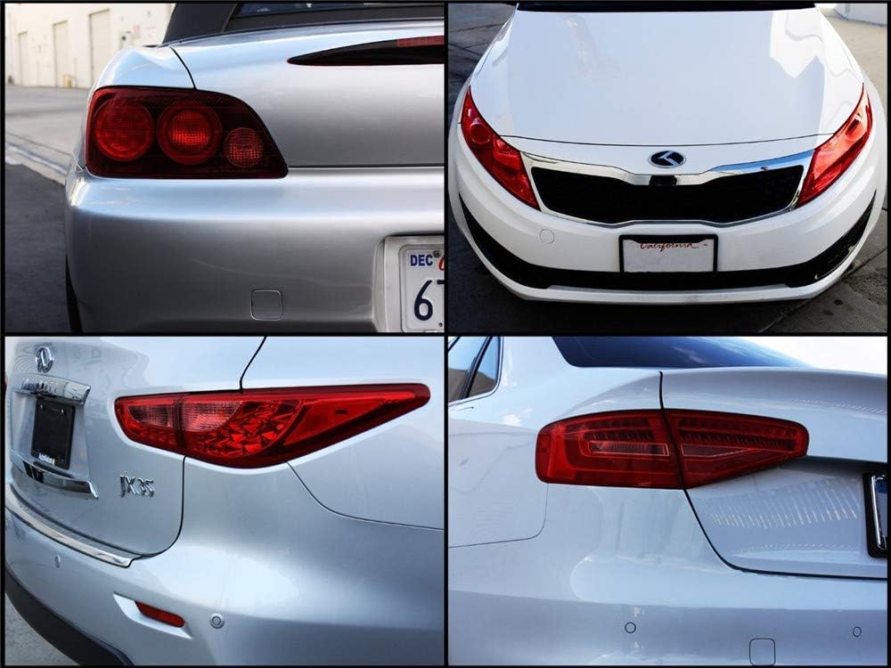 12 by 48 Inches Self Adhesive Headlight, Tail Lights, Fog Lights Tint Vinyl Film with Knife and Hand Tool (Red)
